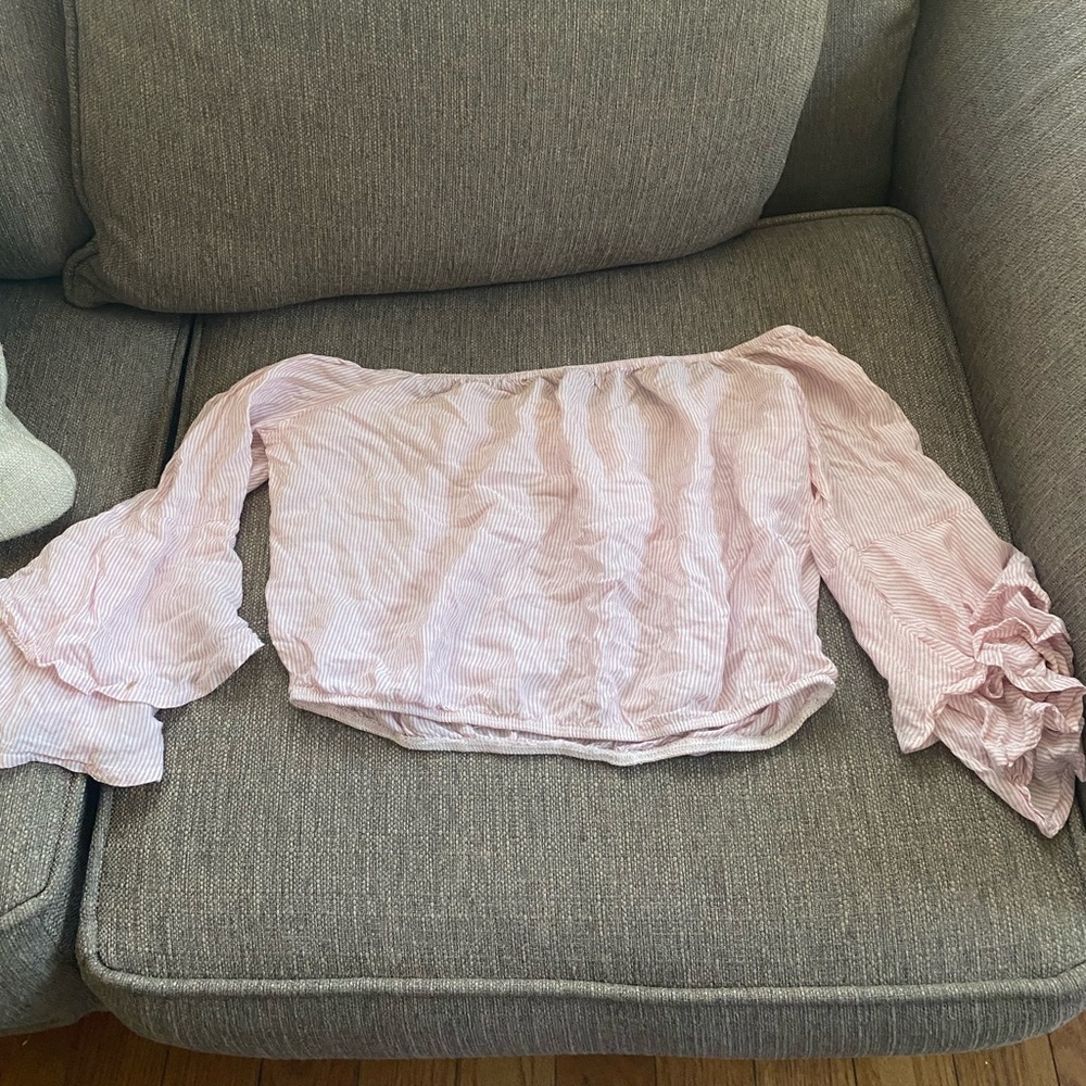 Pink and white stripes crop blouse, size medium